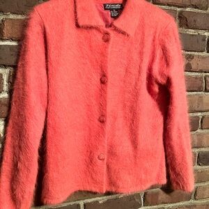 Vintage Venesha Peachy Pink Women's Pink Fuzzy Angora Jacket Cardigan Sweater M